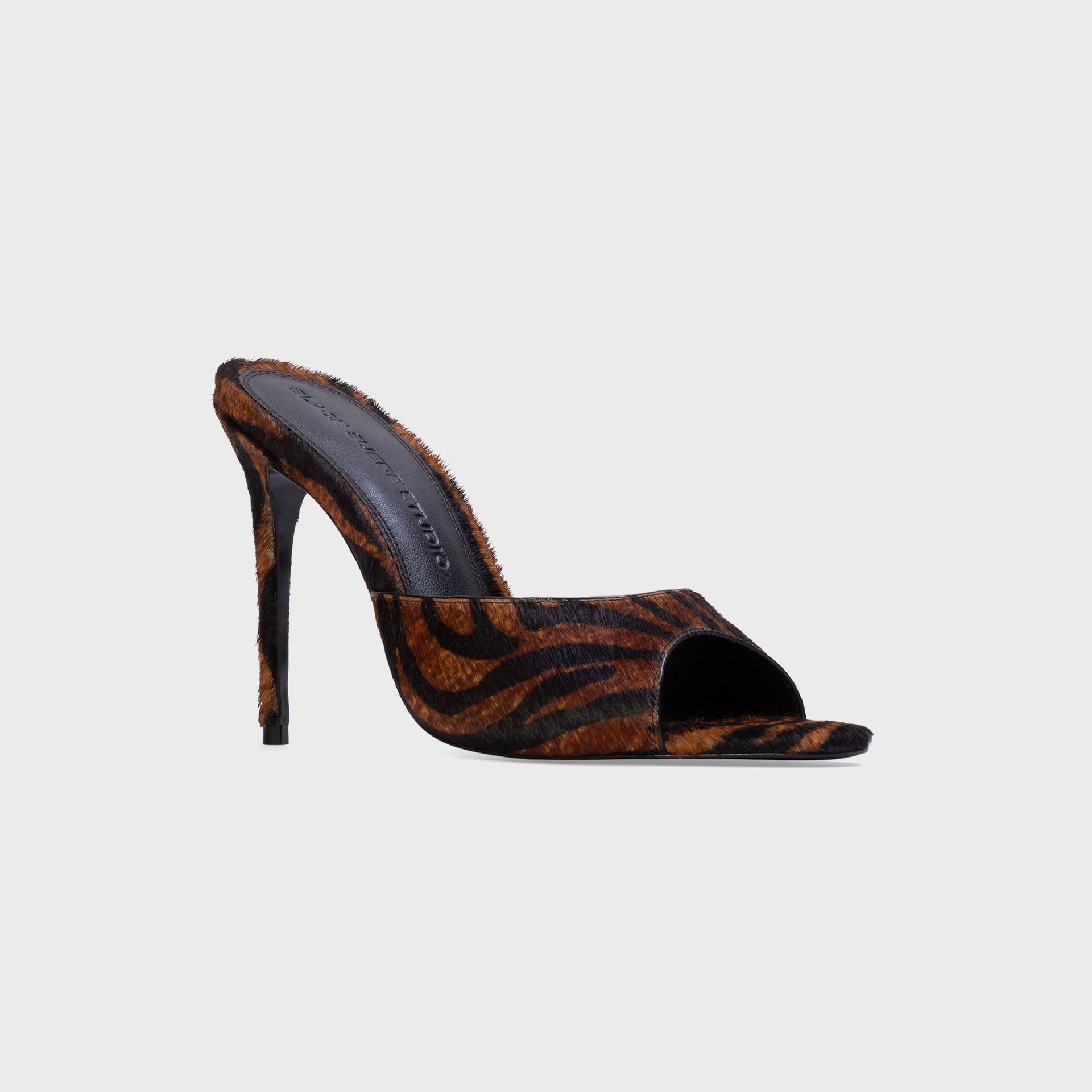 Black Suede Studio Jazz 100 Mule - Brown Zebra Pony Hair