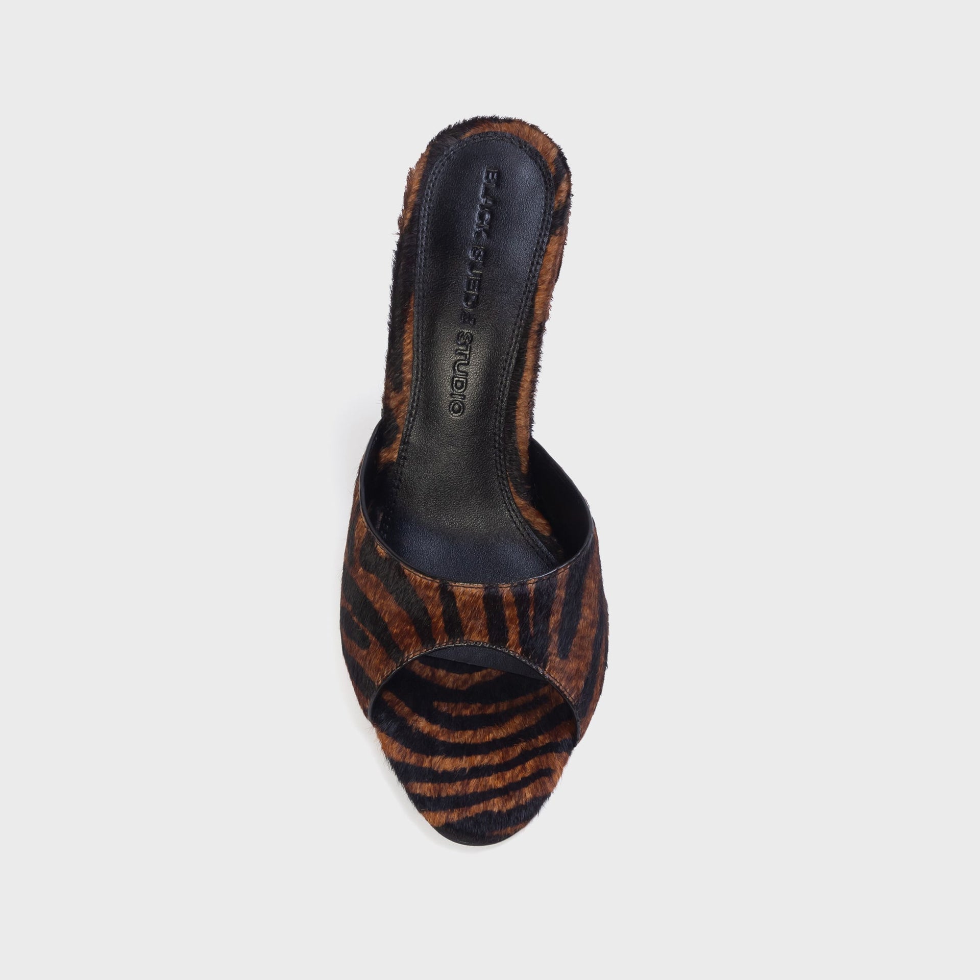 Black Suede Studio Jazz 100 Mule - Brown Zebra Pony Hair