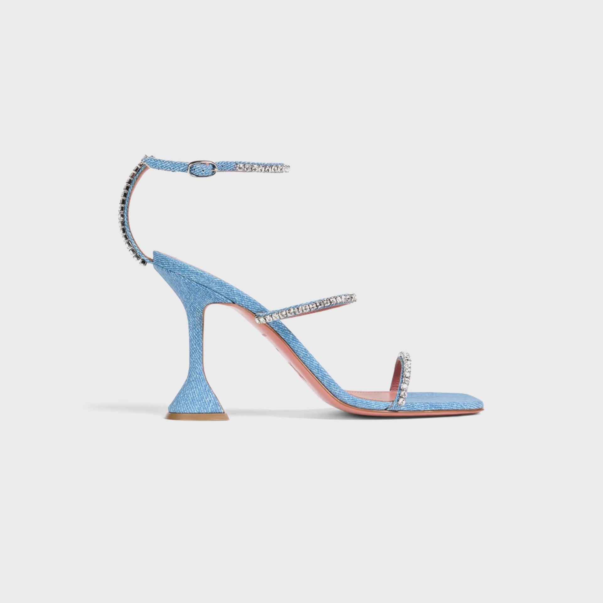 Amina Muaddi Gilda Heeled Sandals - Suede Denim / White Crystals