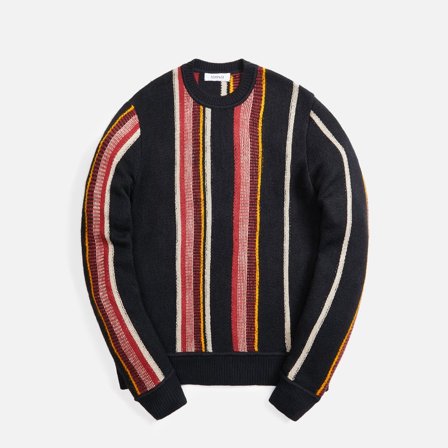 Adish Wool Knit Multi Stripe Sweater - Black