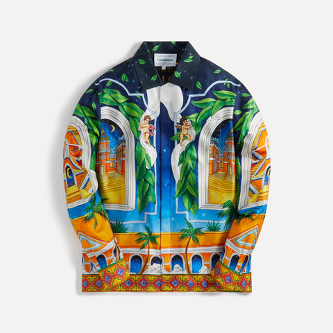 Casablanca Cuban Collar Maison D'Ete Long Sleeve Shirt - Orange / Blue