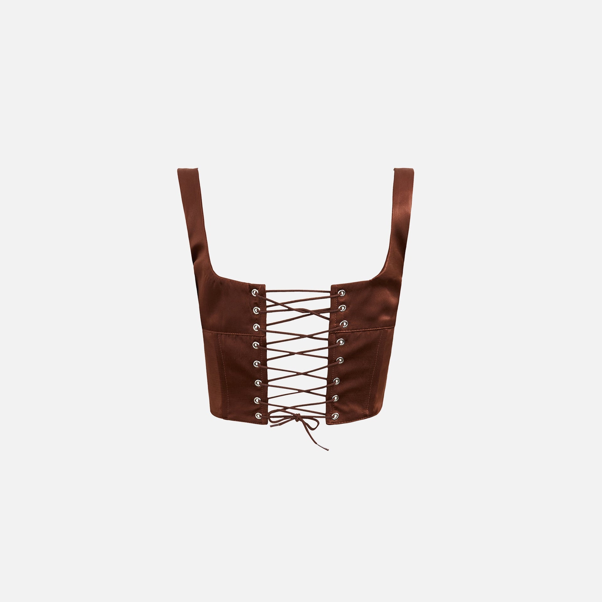 GUIZIO Satin Lace Up Bustier Top - Espresso