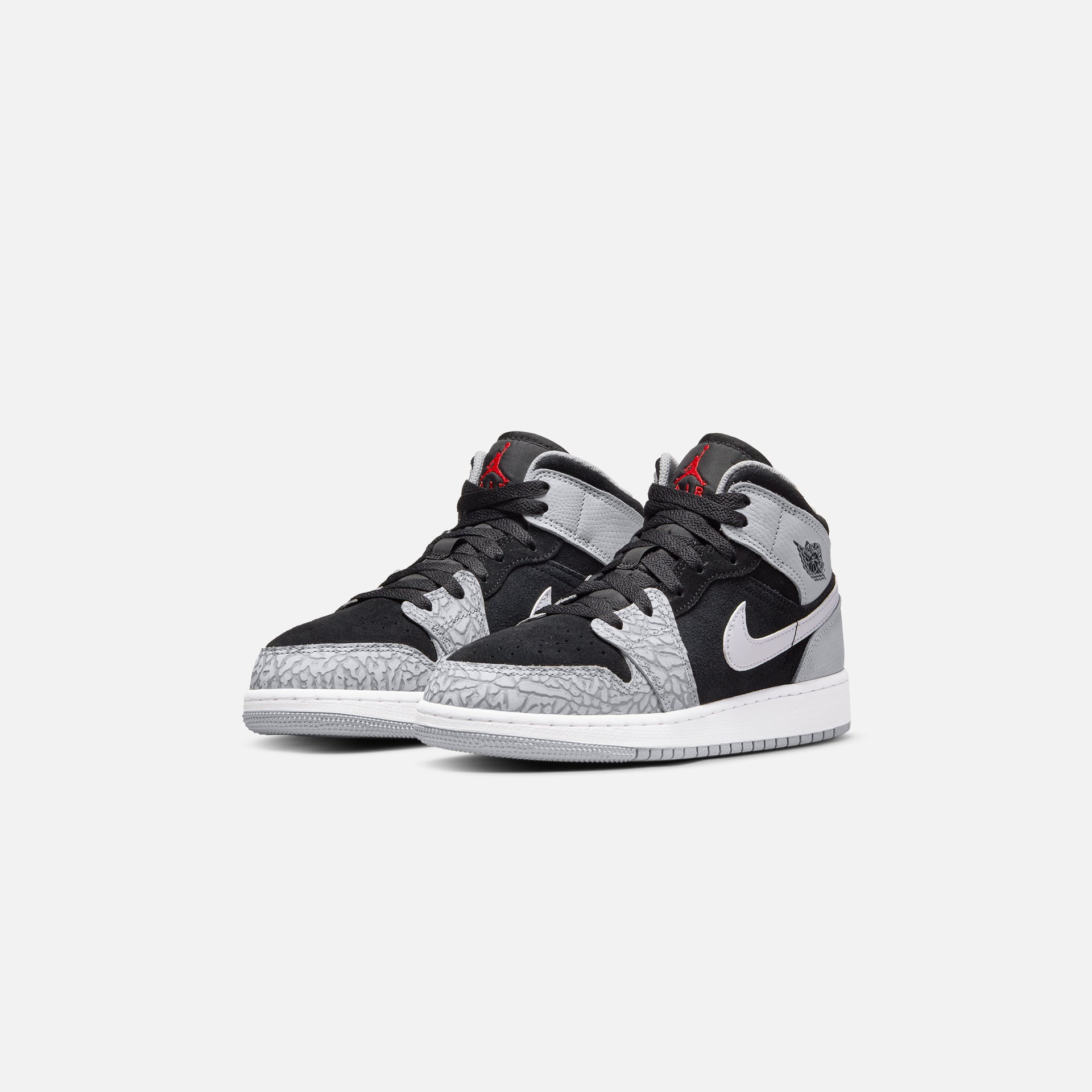Jordan GS Air Jordan 1 Mid SE - Noir / Blanc / Gris fumé clair / Rouge université