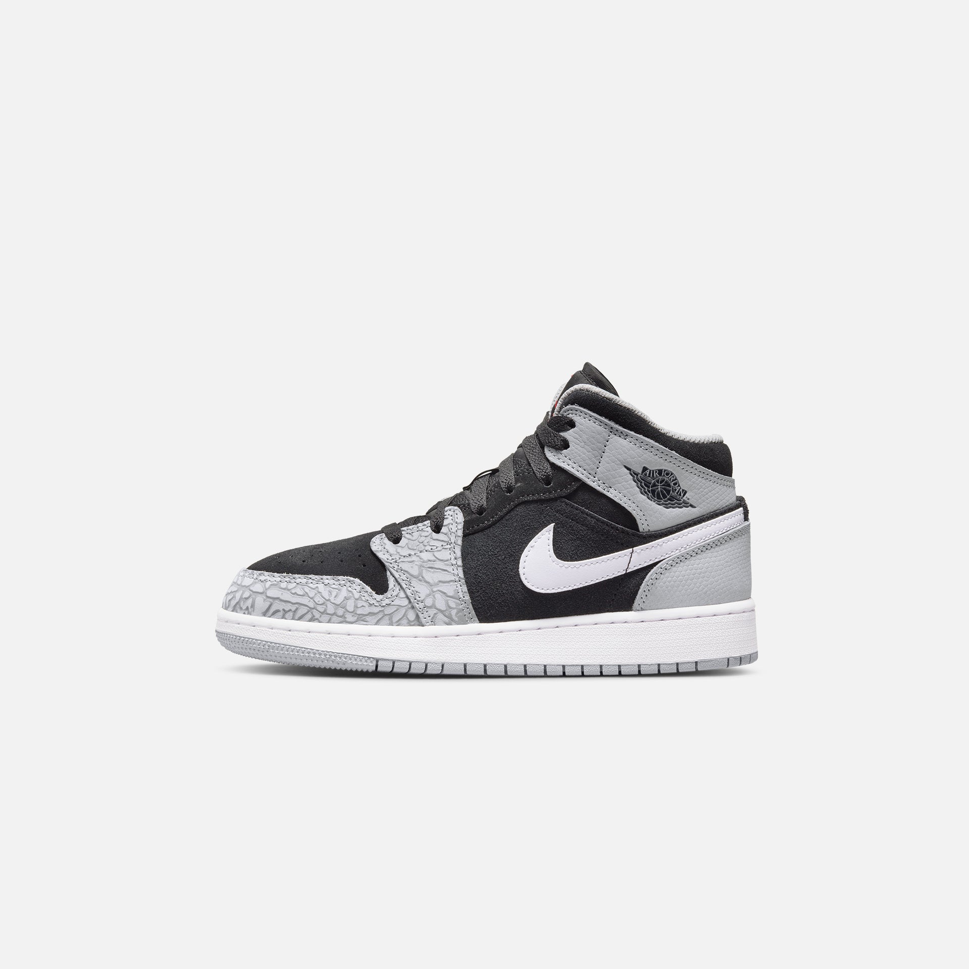 Jordan GS Air Jordan 1 Mid SE - Noir / Blanc / Gris fumé clair / Rouge université