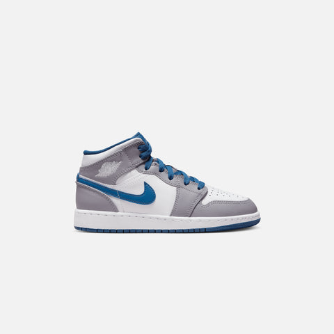 Nike GS Air Jordan 1 Mid - Cement Grey / White / True Blue