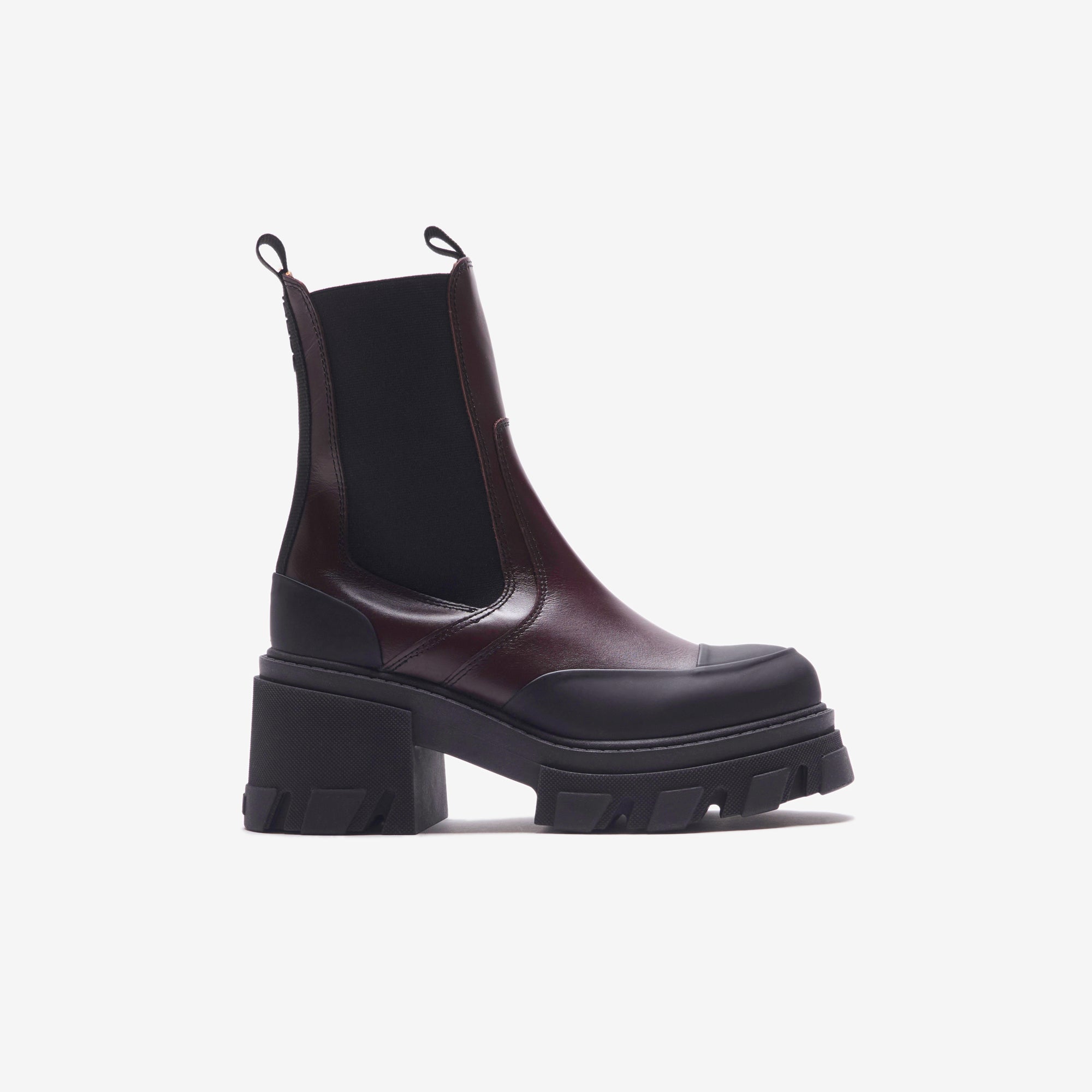 Ganni Cleated Heeled Mid Chelsea Boot - Burgundy – Kith Europe