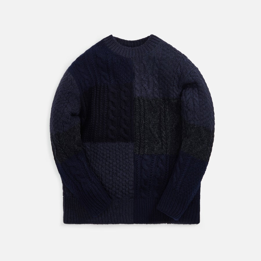 Junya Watanabe Man Shetland x Wool Aran Pattern Mix Sweater - Navy
