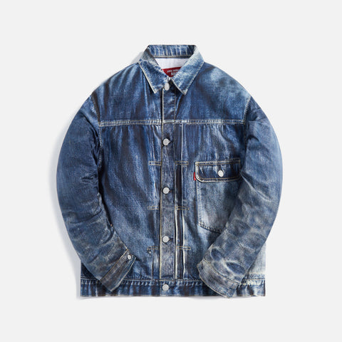 Junya Watanabe Man Cotton Linen Dungaree Print Levi`s Jacket - Indigo