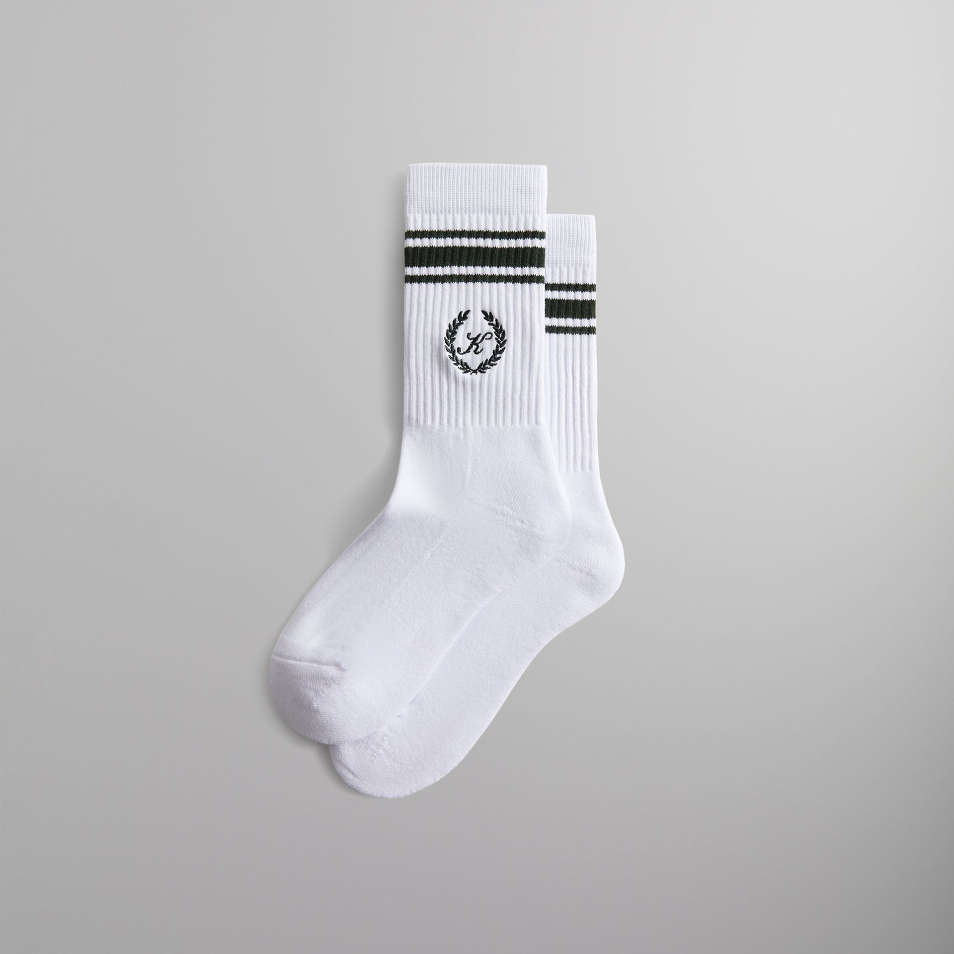 Kith Striped Script Laurel Logo Sock - White