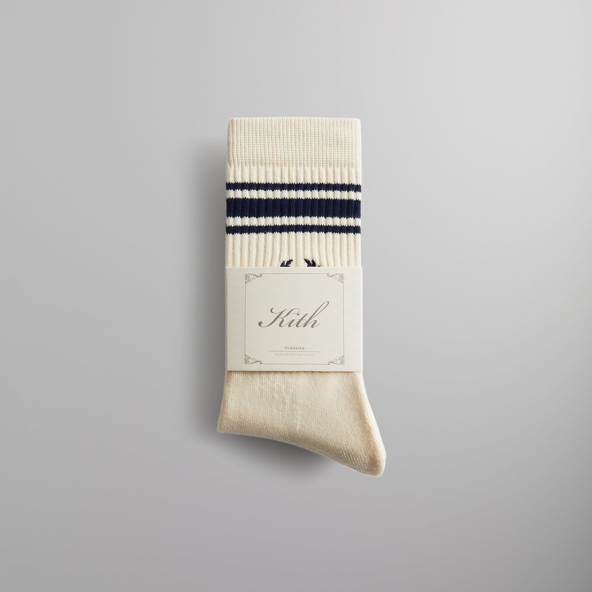 Kith Striped Script Laurel Logo Sock - Sandrift