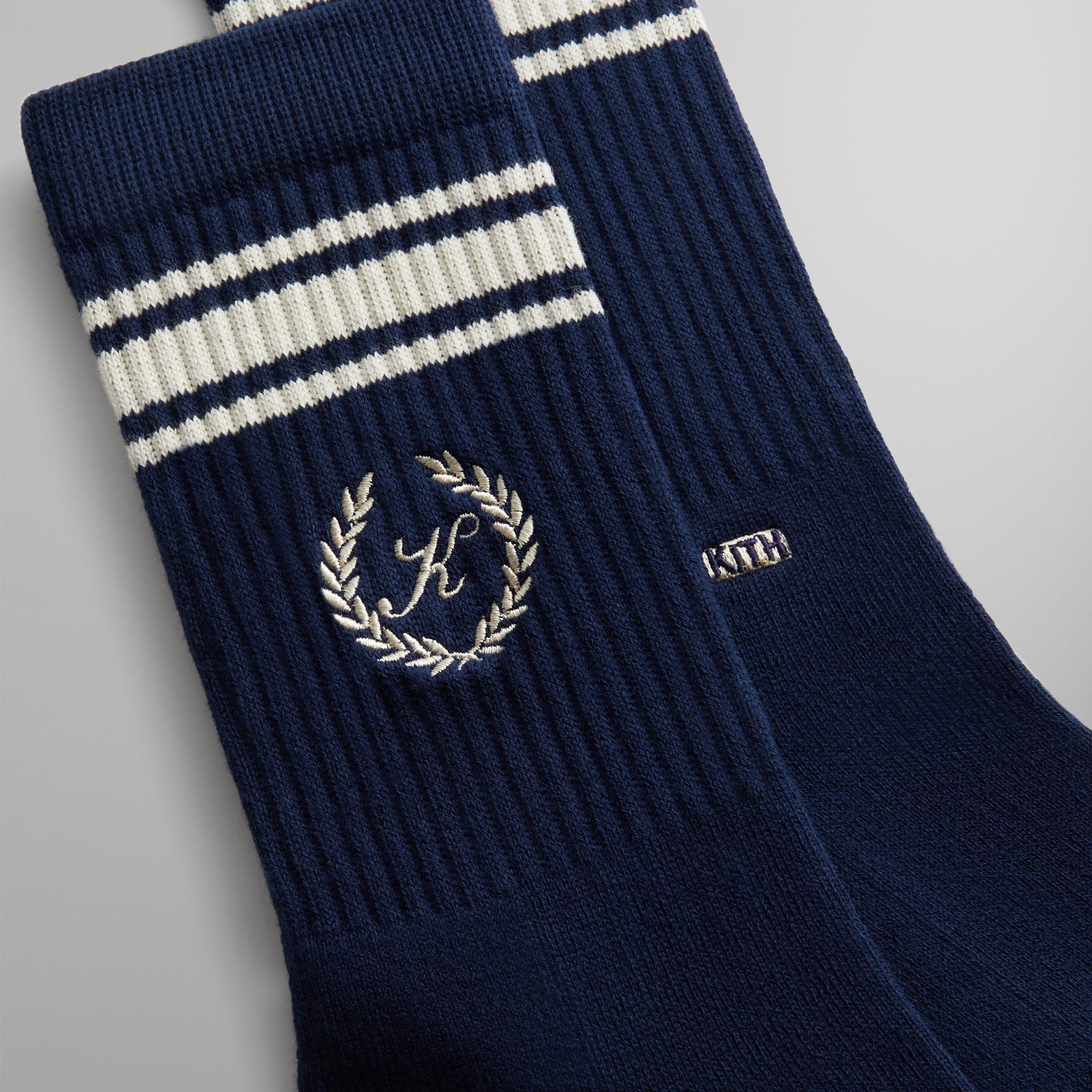 Kith Striped Script Laurel Logo Sock - Nocturnal