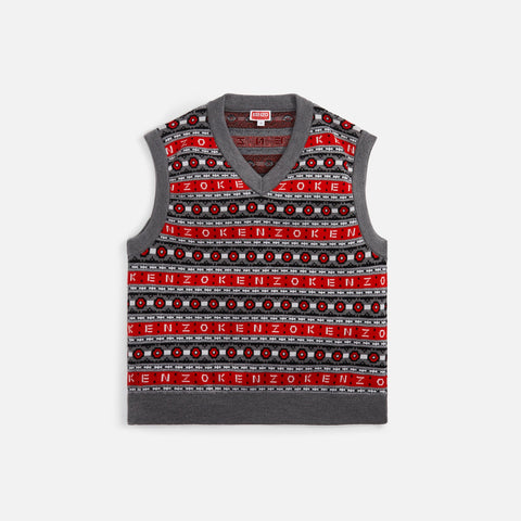 Kenzo Kenzo Jacquard V Neck Sweater - Red