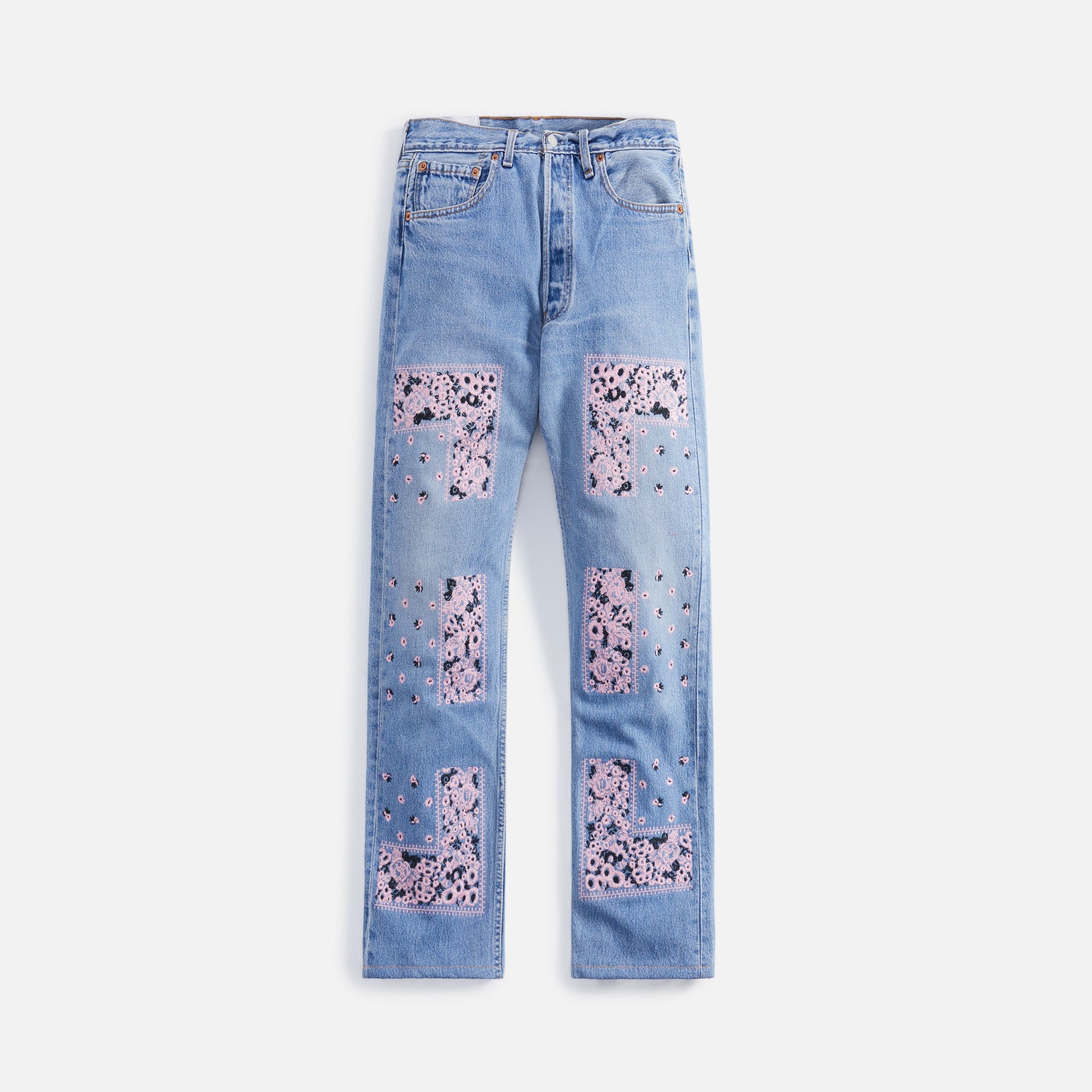 Noma Bandana Embroidery Denim Pants - Indigo Pink / Navy