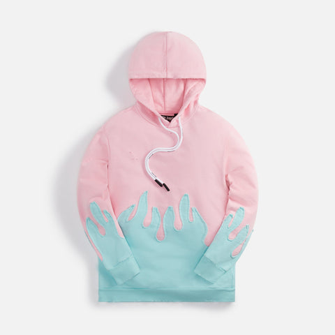 Palm Angels Layered Flames Vintage Hoody - Pink / Light Blue