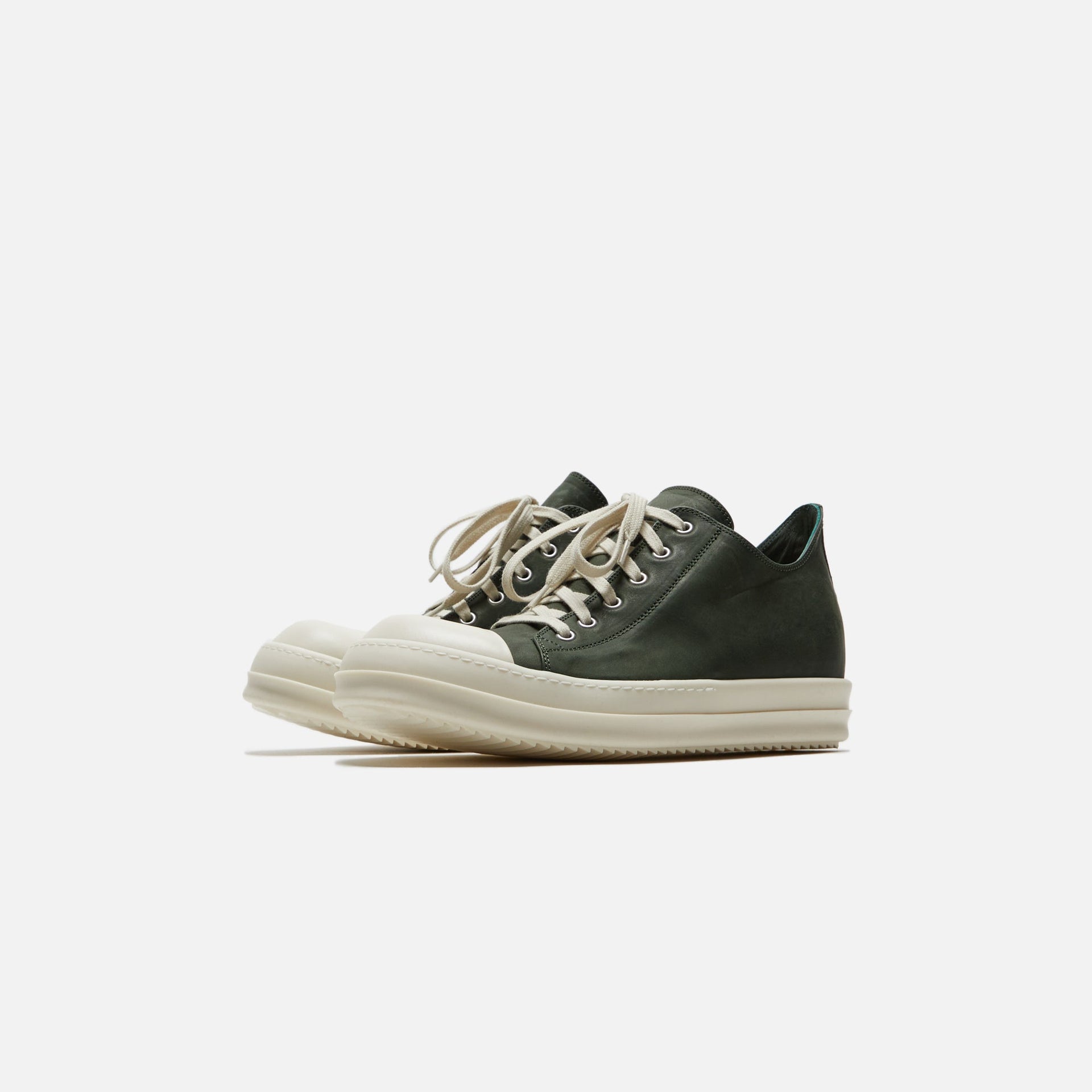 Rick Owens Scarpe Pelle Low Sneakers - Moss / Milk