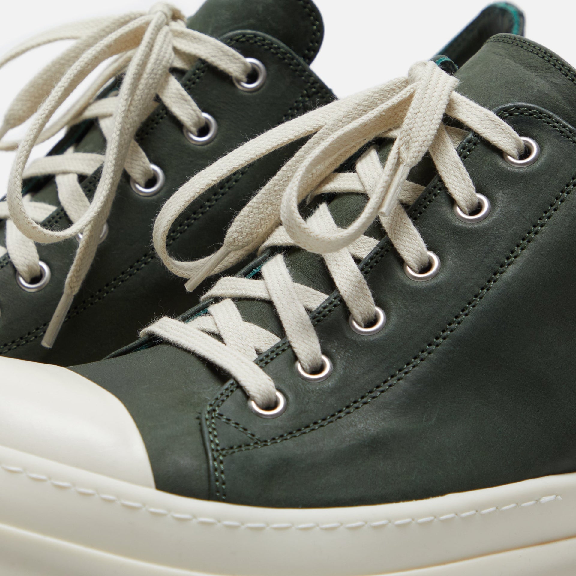 Rick Owens Scarpe Pelle Low Sneakers - Moss / Milk