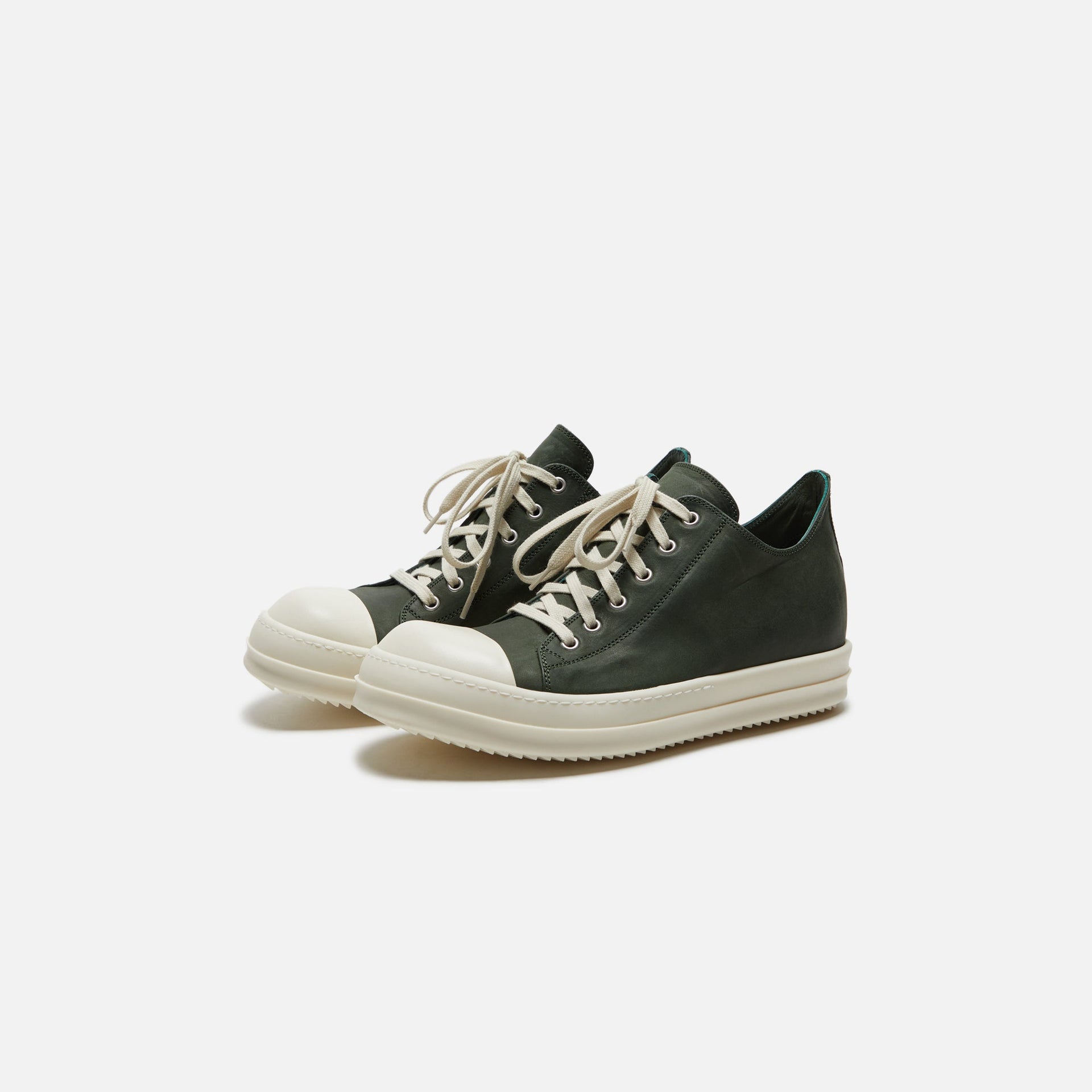 Rick Owens Scarpe Pelle Low Sneakers - Moss / Milk