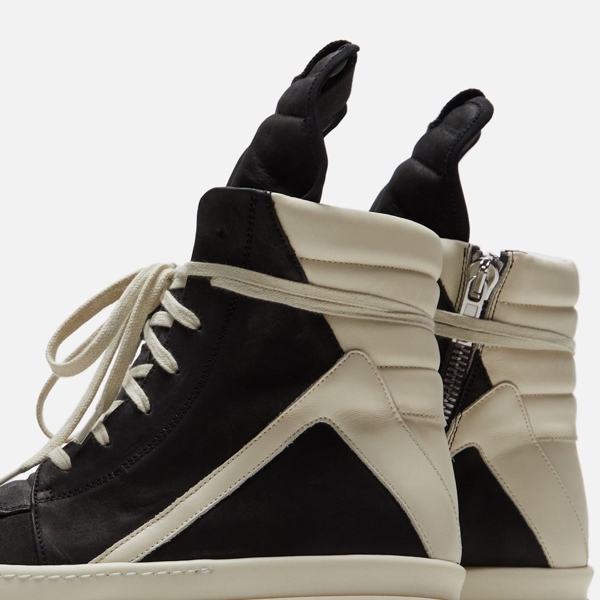 Rick Owens Scarpe Pelle Geobasket  - Black / Milk