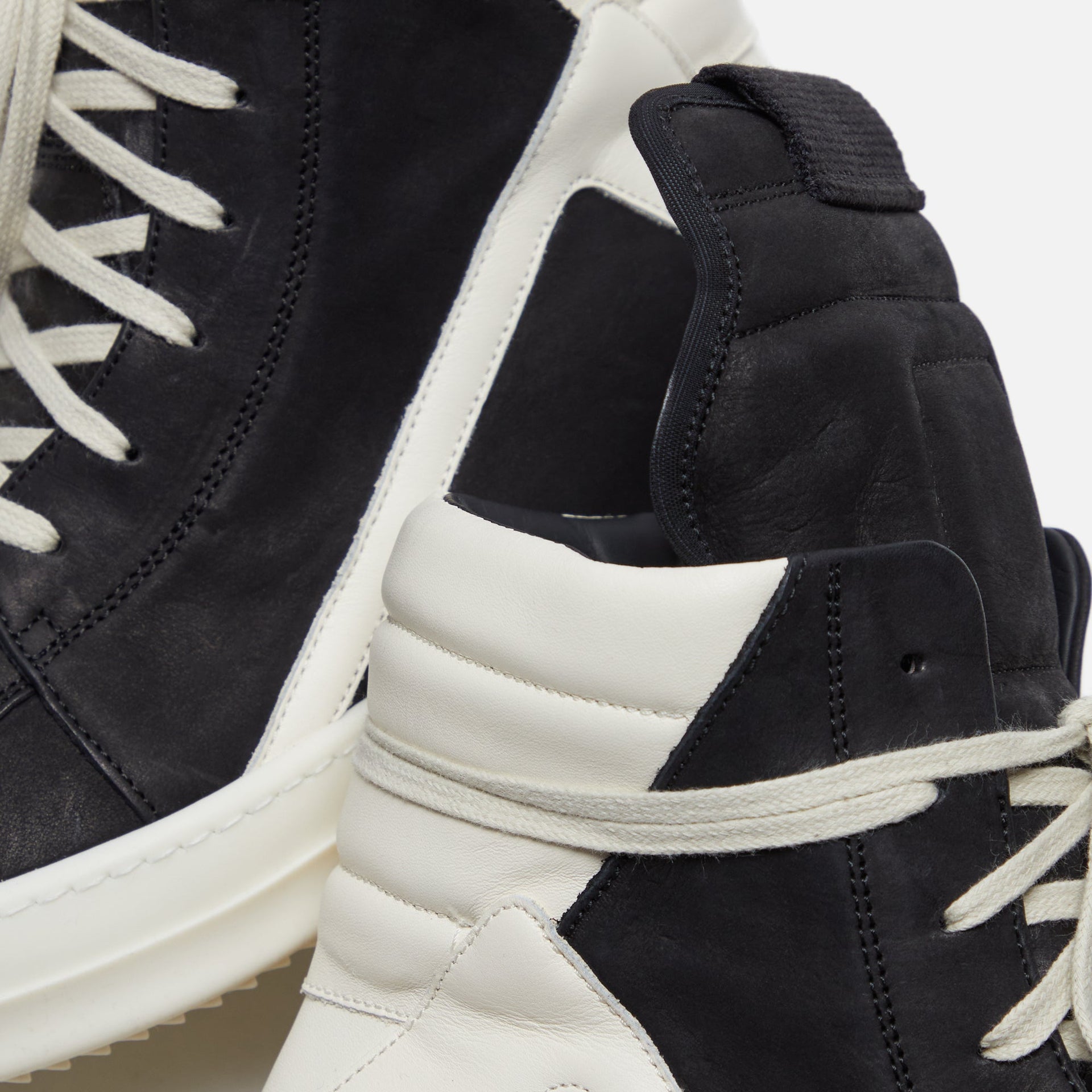 Rick Owens Scarpe Pelle Geobasket  - Black / Milk