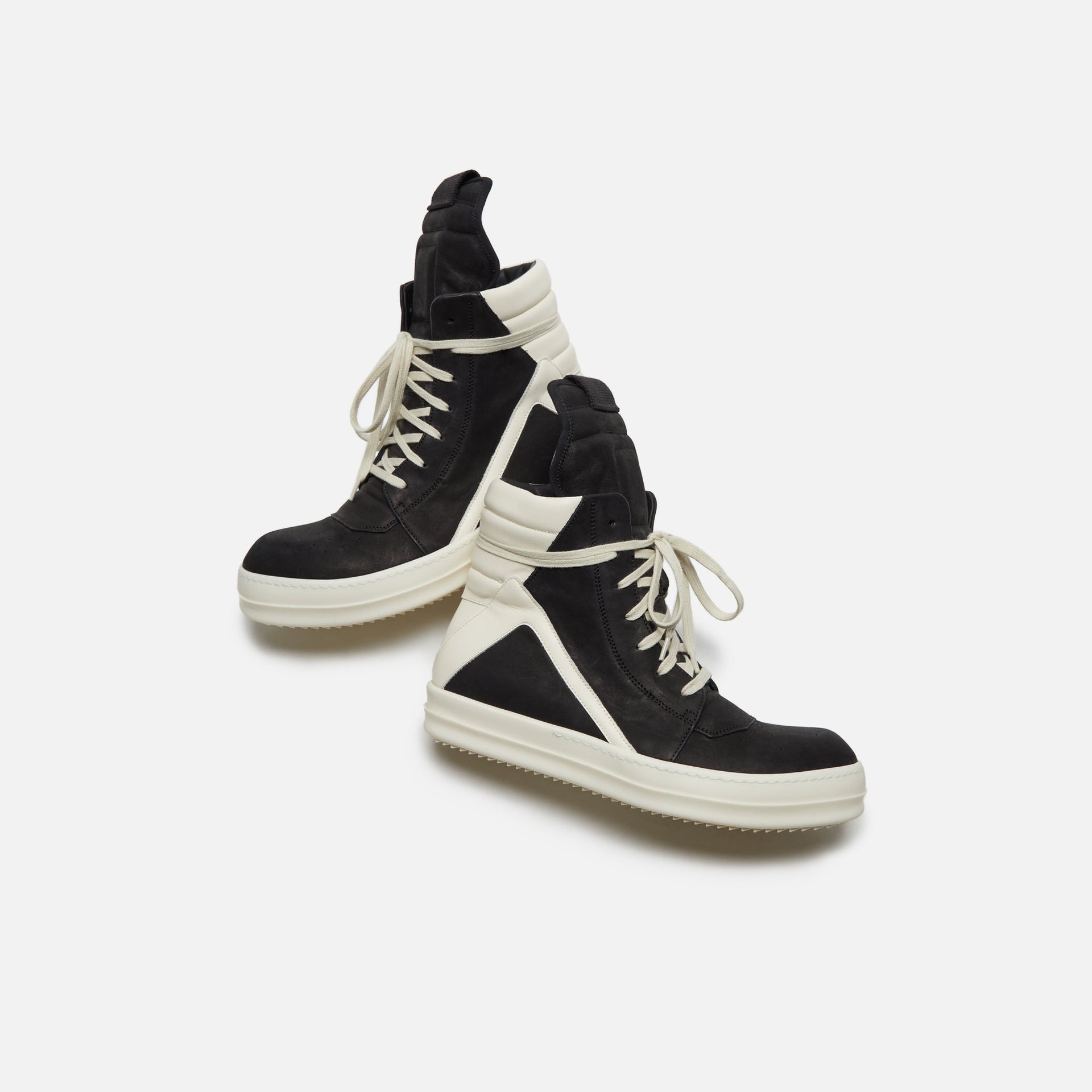 Rick Owens Scarpe Pelle Geobasket  - Black / Milk