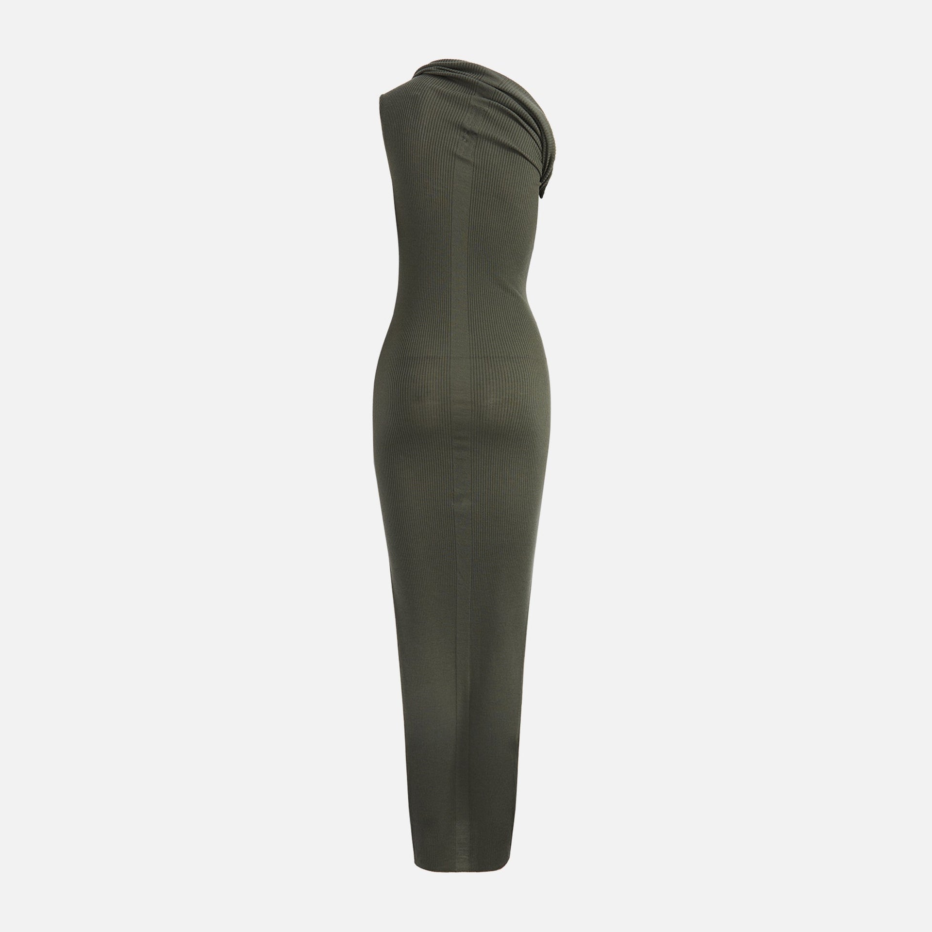 rick owens ribbed one shoulder dress Rick Owens one-shoulder Split Midi Dress | Grey