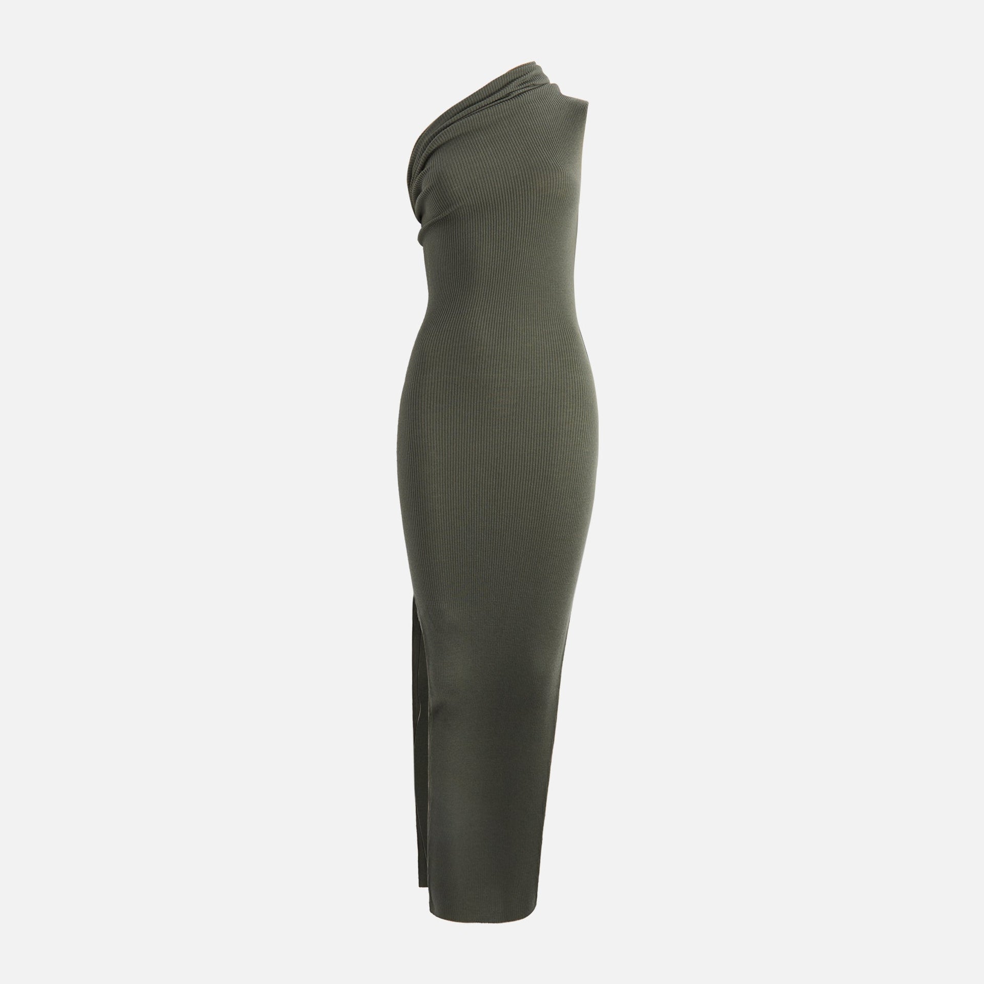 Rick Owens Ribbed One Shoulder Dress - Moss