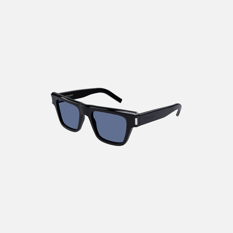 Saint Laurent 469 Bold Flat Top Sunglasses - Black Blue Lens
