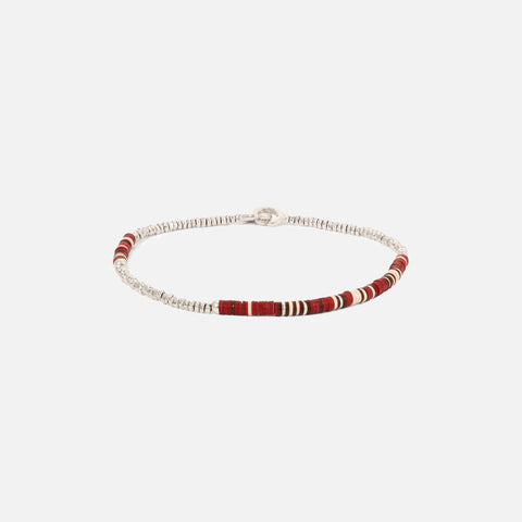 Maor Shine #3 Bracelet in Wine Pattern Beads with Sterling Silver Beads - Silver / Wine