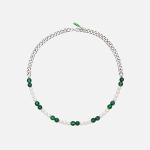 VEERT The Cuban Link Malachite, Green Onyx & Freshwater Pearl Necklace - White