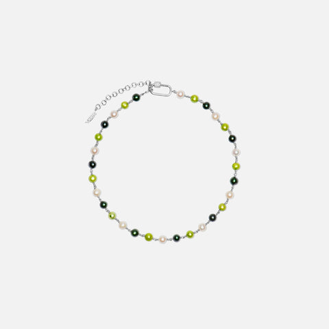 VEERT The Single Freshwater Pearl Necklace - White Gold / Multi Green