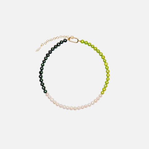 VEERT The Chunk Multi Green Freshwater Pearl Necklace - Yellow Gold / Multi Green