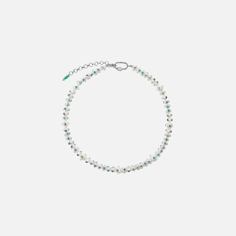 VEERT The Polka Dot Freshwater Pearl Necklace - White gold / Green