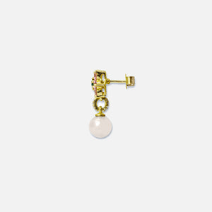 VEERT Pink & Green Flower Freshwater Pearl Earrings - Yellow Gold