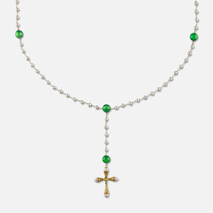 VEERT Freshwater Pearl Green Onyx Rosary Necklace - Green