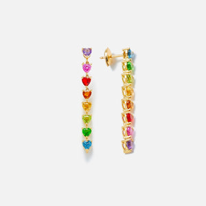 Yvonne Leon L Amour Mini Heart Long Earrings - Yellow Gold / Multi