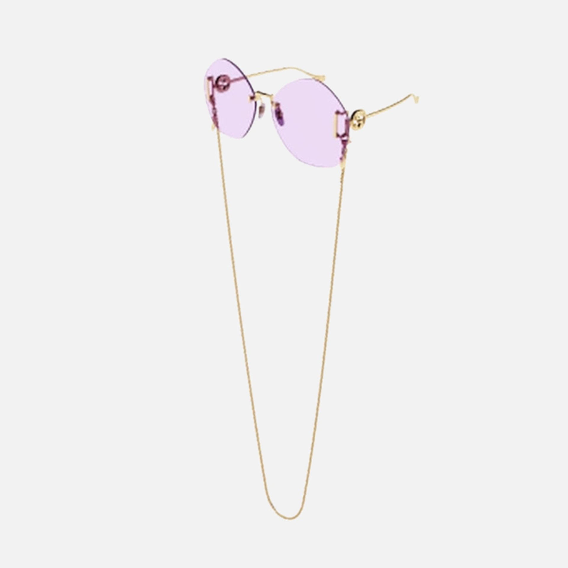 Lunettes de soleil rondes Gucci XL à monture métallique - Violet/Chaîne dorée