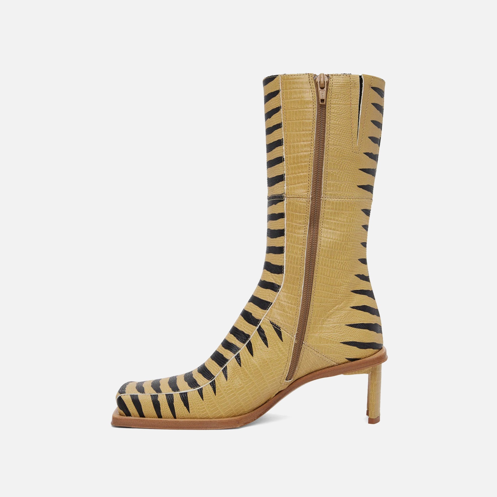 Miista Amparo Camel Black Zebra Ankle Boots - Cream