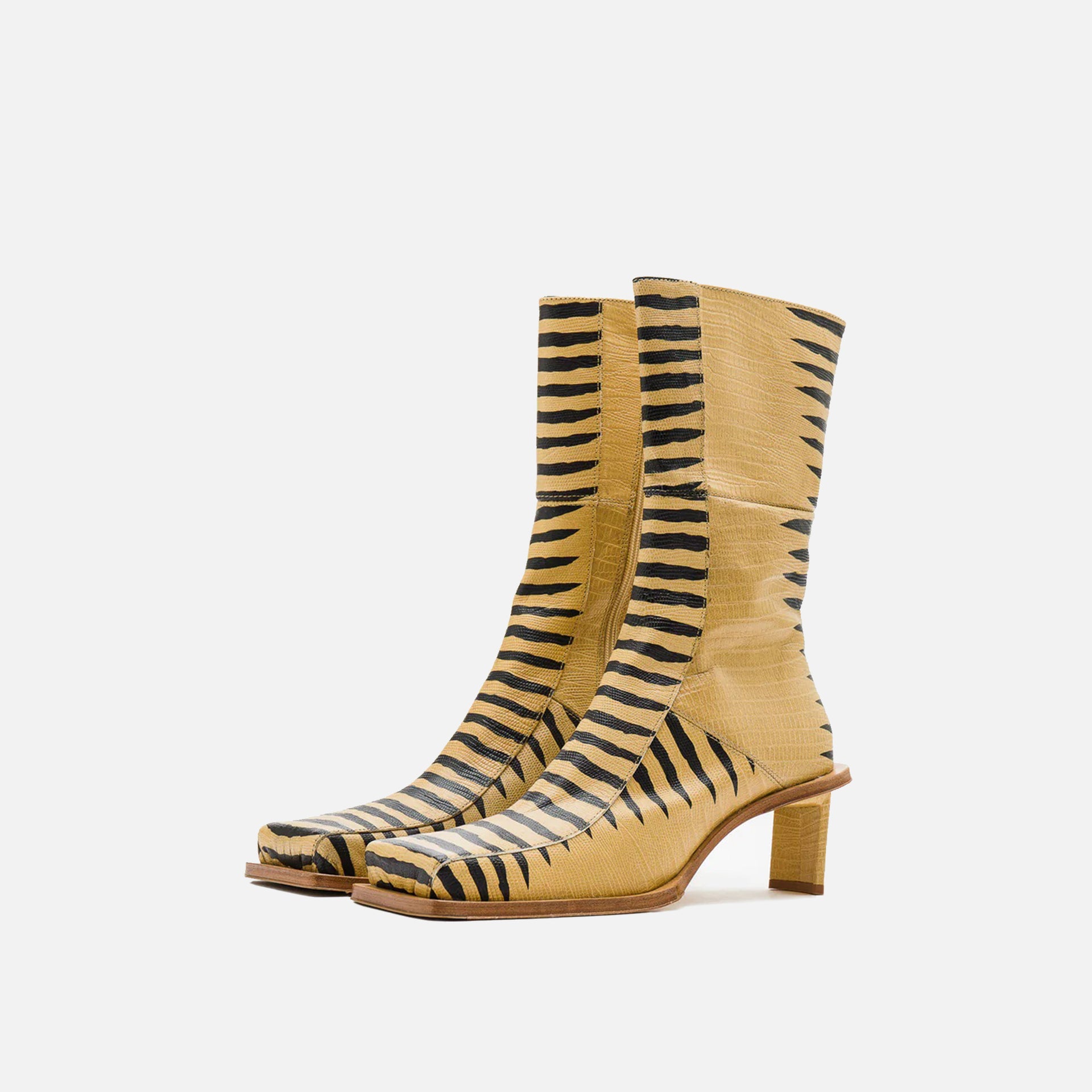 Miista Amparo Camel Black Zebra Ankle Boots - Cream