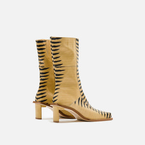 Miista Amparo Camel Black Zebra Ankle Boots - Cream
